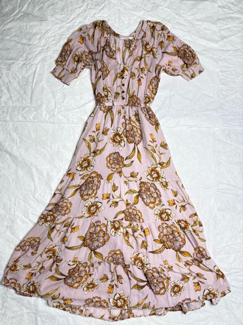 BB Dakota Pink Floral Tiered Maxi Dress